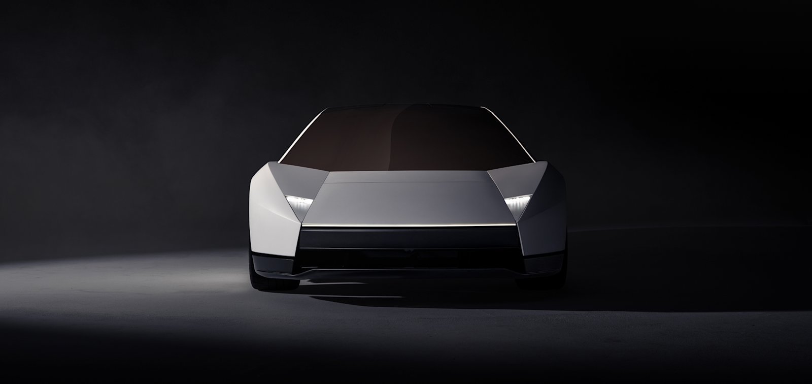 New Tesla Roadster front view with hidden headlights