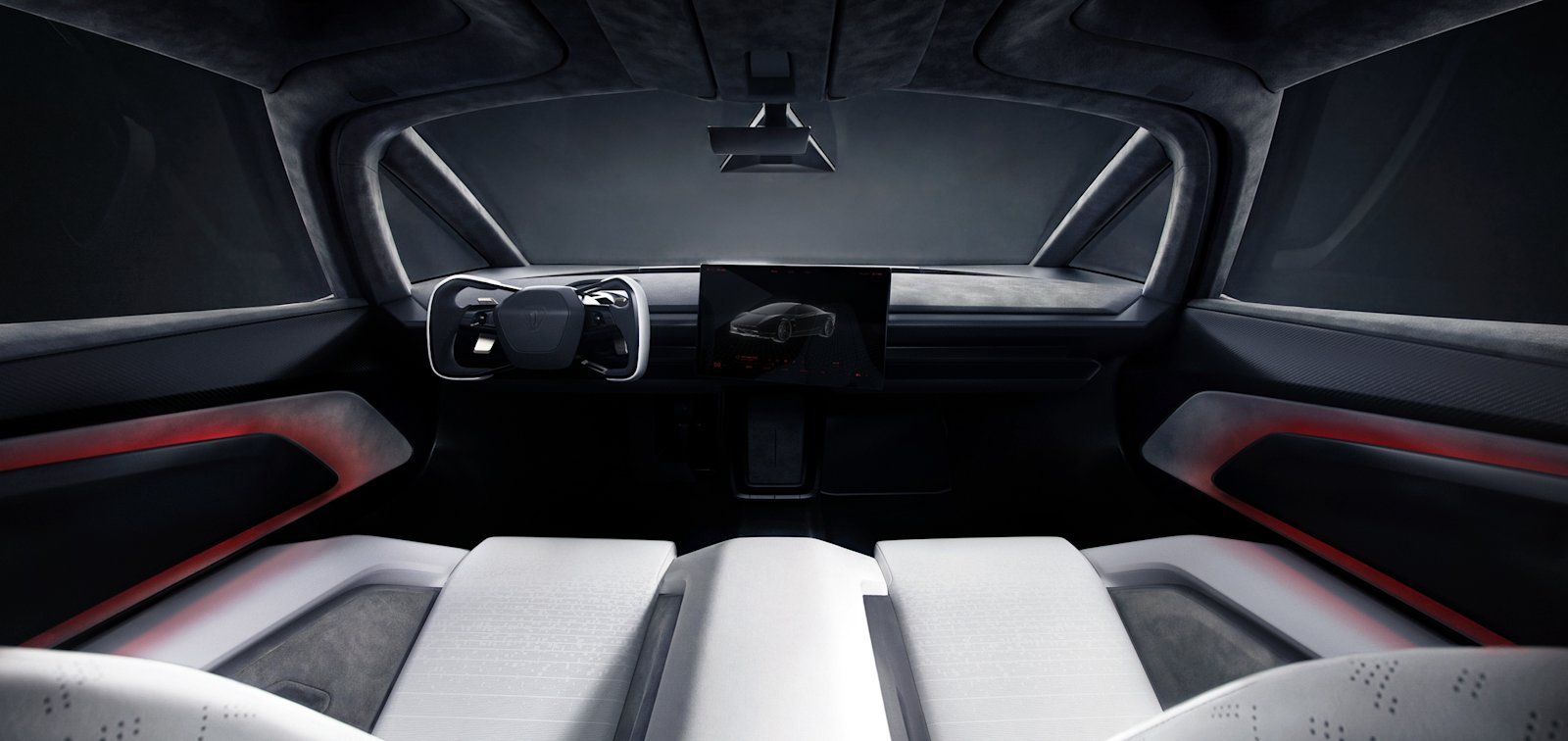 New Tesla Roadster interior with yoke and touchscreen